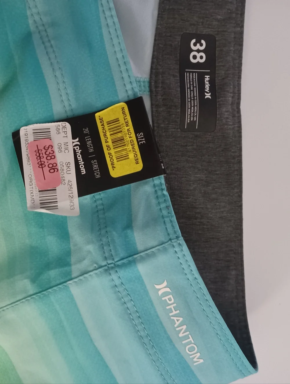 Hurley Phantom Swim Trunks Colorblock Stripped Sz 38